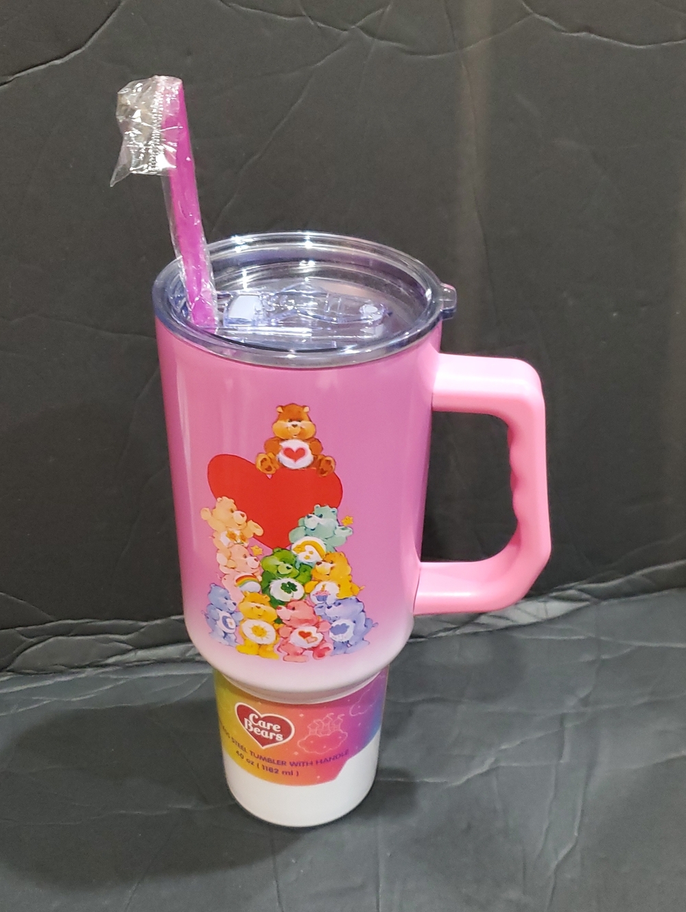 Carebears white pink ombre effect 40oz stainless steel tumbler with straw new